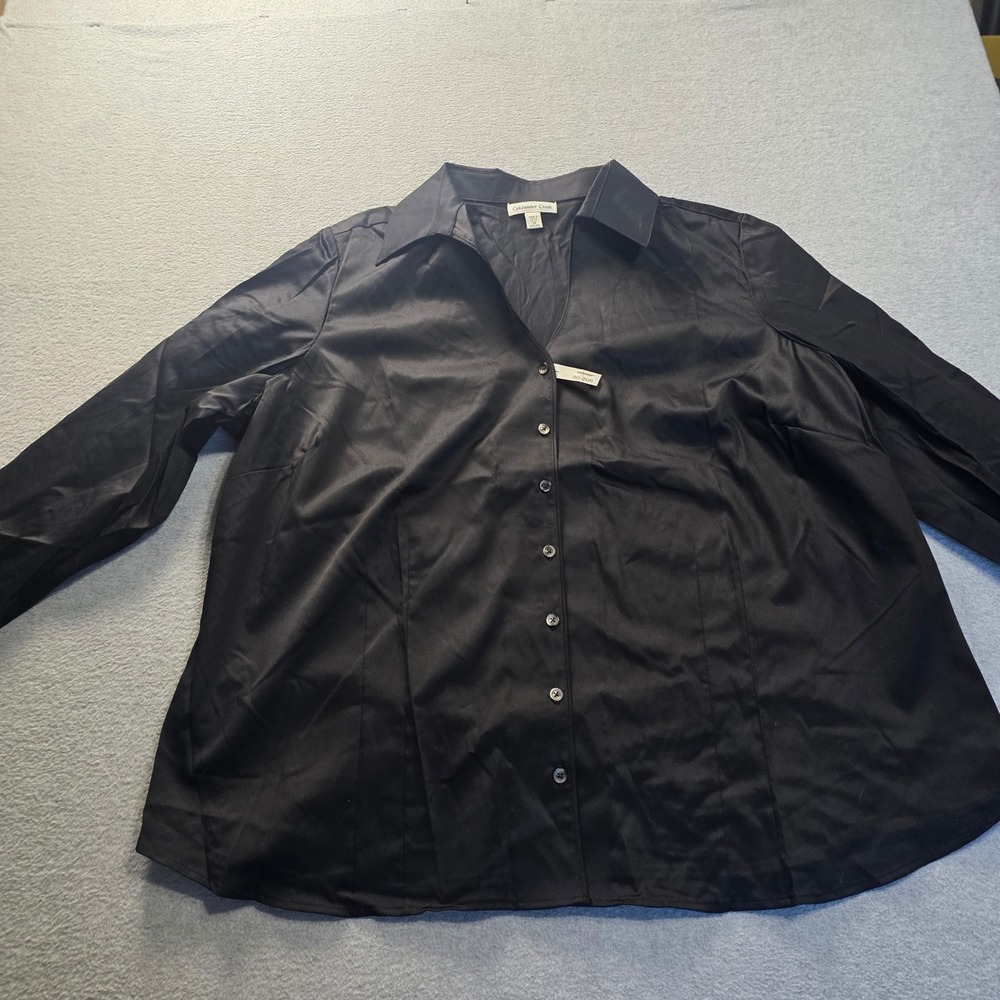 Coldwater Creek Button Front Blouse Womens 3X  Black Long Sleeve Dressy Top